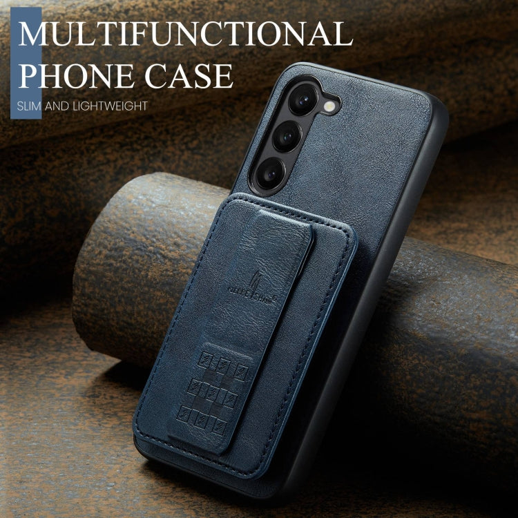 For Samsung Galaxy S23+ 5G Fierre Shann Oil Wax Cow Leather Card Holder Back Phone Case(Blue)