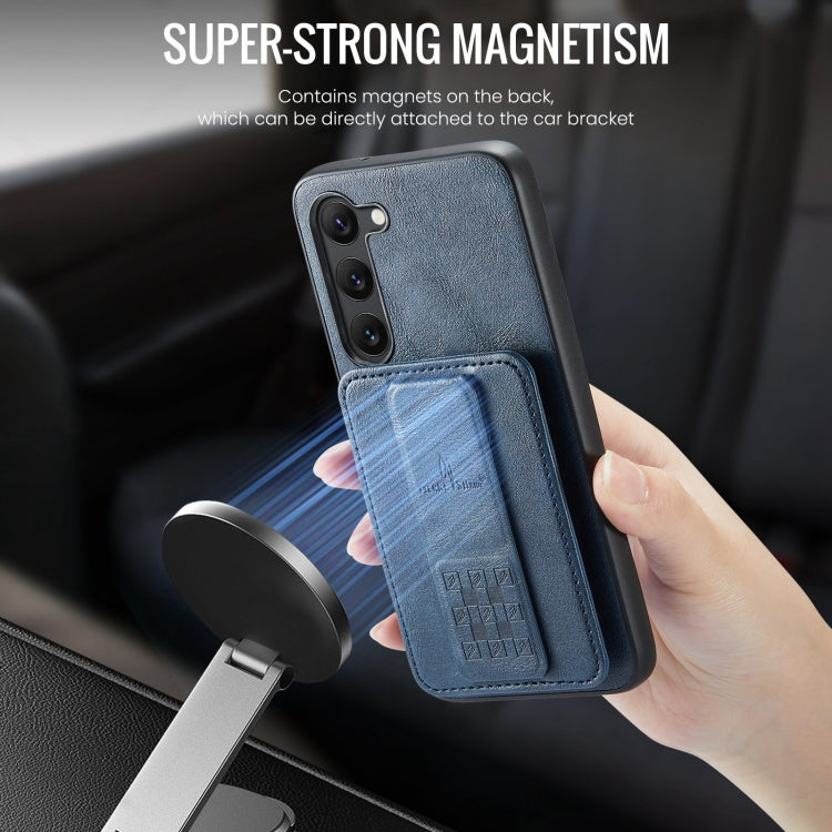 For Samsung Galaxy S23+ 5G Fierre Shann Oil Wax Cow Leather Card Holder Back Phone Case(Blue)