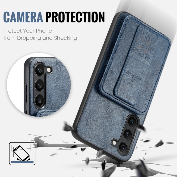 For Samsung Galaxy S23+ 5G Fierre Shann Oil Wax Cow Leather Card Holder Back Phone Case(Blue)