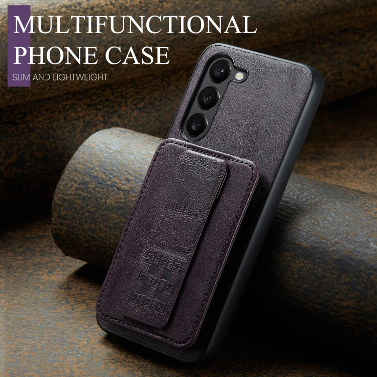 For Samsung Galaxy S23+ 5G Fierre Shann Oil Wax Cow Leather Card Holder Back Phone Case(Purple)