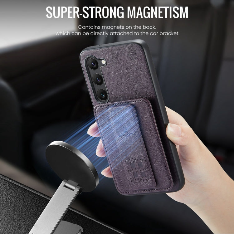 For Samsung Galaxy S23+ 5G Fierre Shann Oil Wax Cow Leather Card Holder Back Phone Case(Purple)