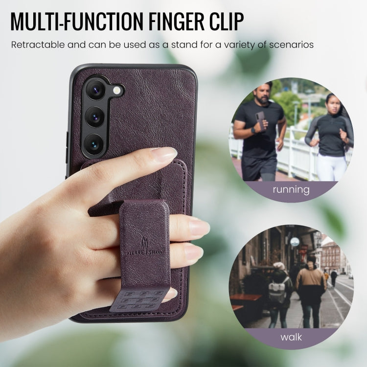 For Samsung Galaxy S23+ 5G Fierre Shann Oil Wax Cow Leather Card Holder Back Phone Case(Purple)