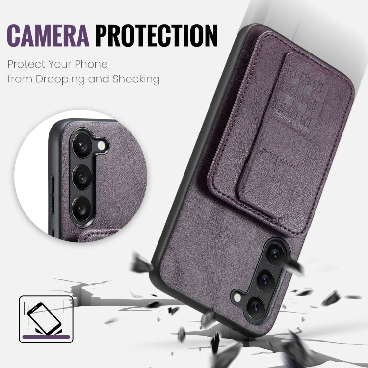 For Samsung Galaxy S23+ 5G Fierre Shann Oil Wax Cow Leather Card Holder Back Phone Case(Purple)