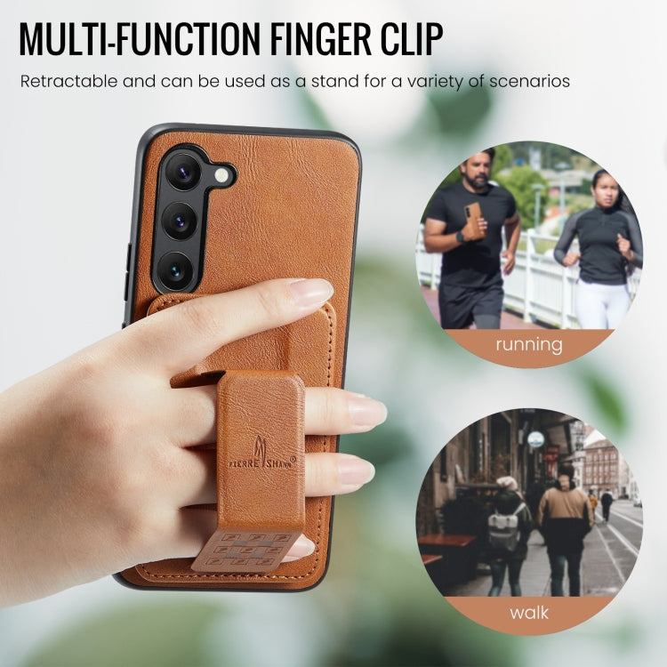For Samsung Galaxy S23+ 5G Fierre Shann Oil Wax Cow Leather Card Holder Back Phone Case(Brown)