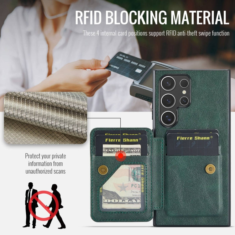 For Samsung Galaxy S22 Ultra 5G Fierre Shann Oil Wax Cow Leather Card Holder Back Phone Case(Green)