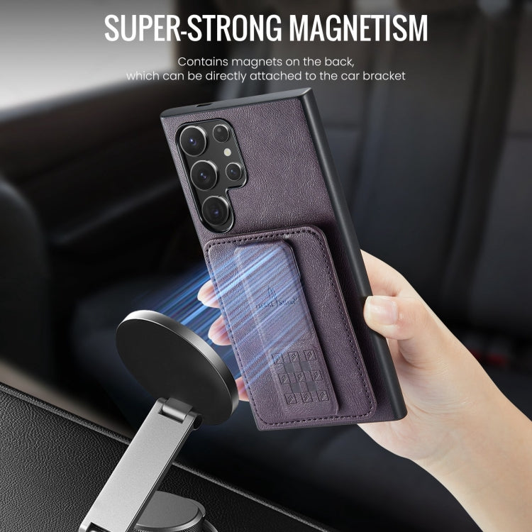 For Samsung Galaxy S22 Ultra 5G Fierre Shann Oil Wax Cow Leather Card Holder Back Phone Case(Purple)