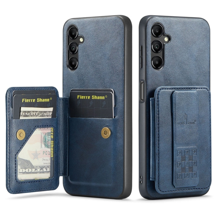 For Samsung Galaxy A13 5G Fierre Shann Oil Wax Cow Leather Card Holder Back Phone Case(Blue)