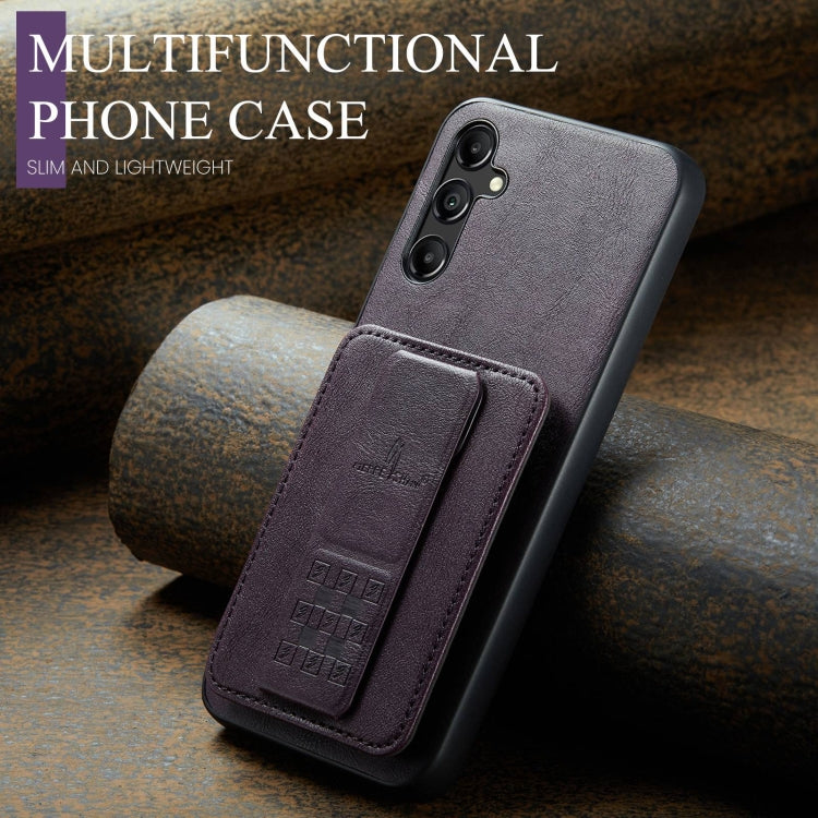 For Samsung Galaxy A13 5G Fierre Shann Oil Wax Cow Leather Card Holder Back Phone Case(Purple)