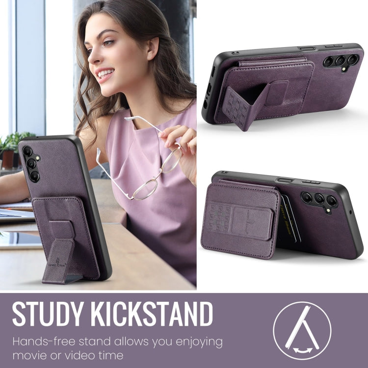 For Samsung Galaxy A13 5G Fierre Shann Oil Wax Cow Leather Card Holder Back Phone Case(Purple)