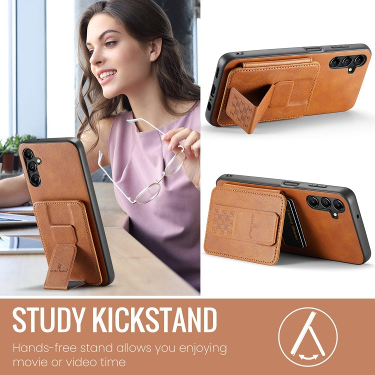 For Samsung Galaxy A13 5G Fierre Shann Oil Wax Cow Leather Card Holder Back Phone Case(Brown)