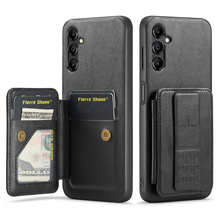 For Samsung Galaxy A14 5G Fierre Shann Oil Wax Cow Leather Card Holder Back Phone Case(Black)