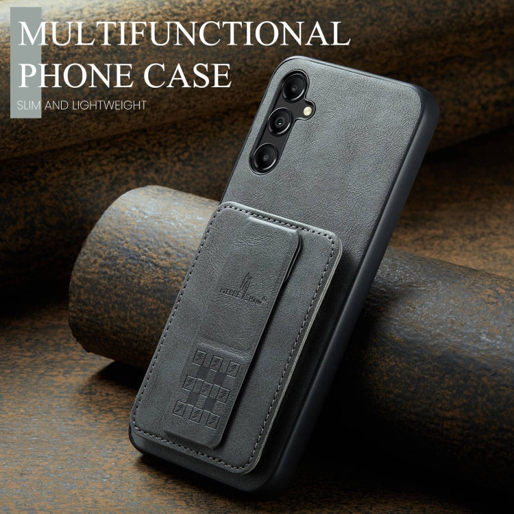 For Samsung Galaxy A14 5G Fierre Shann Oil Wax Cow Leather Card Holder Back Phone Case(Grey)