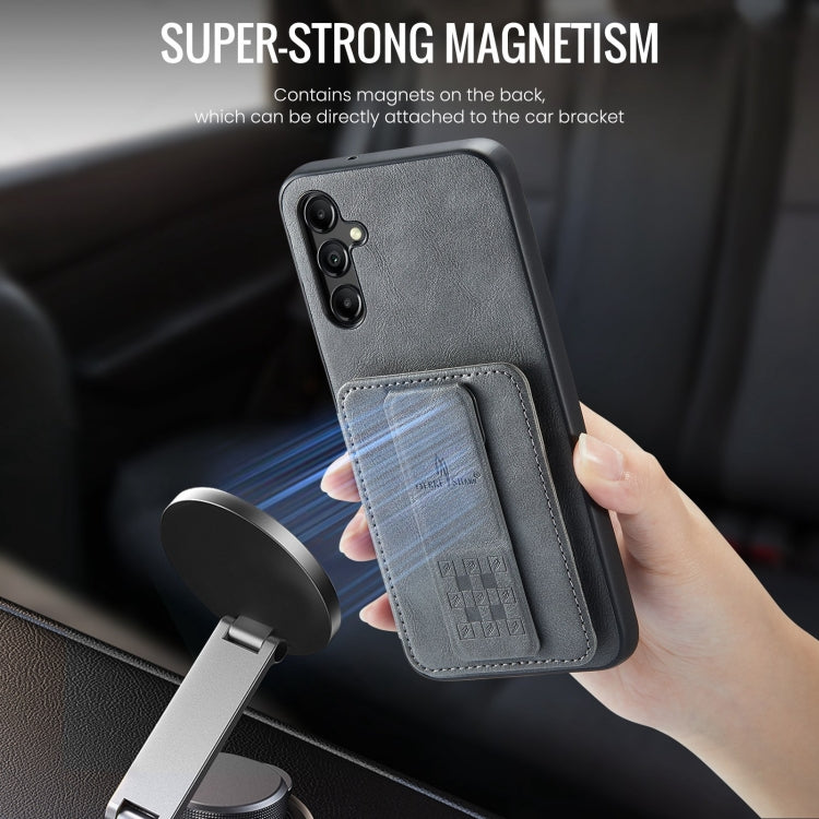 For Samsung Galaxy A14 5G Fierre Shann Oil Wax Cow Leather Card Holder Back Phone Case(Grey)
