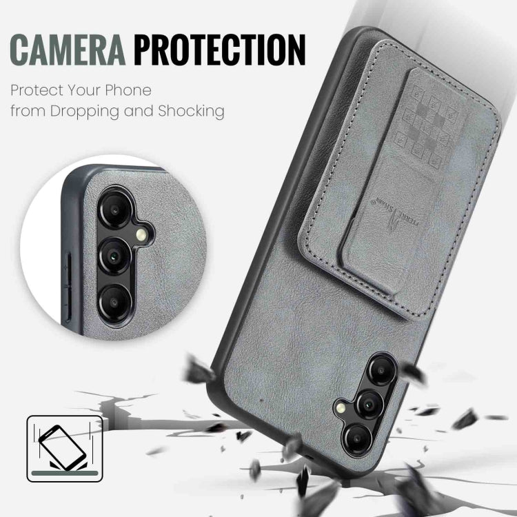 For Samsung Galaxy A14 5G Fierre Shann Oil Wax Cow Leather Card Holder Back Phone Case(Grey)