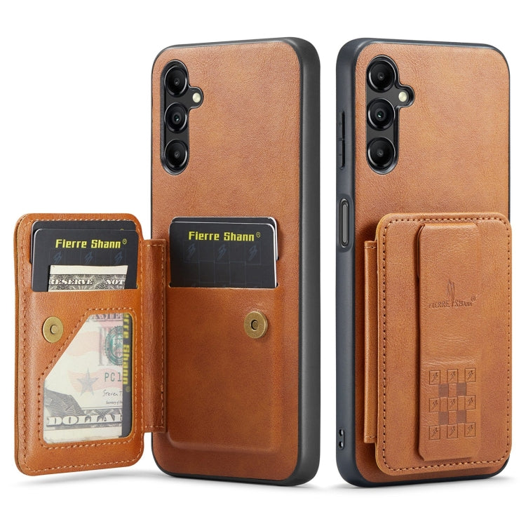 For Samsung Galaxy A14 5G Fierre Shann Oil Wax Cow Leather Card Holder Back Phone Case(Brown)