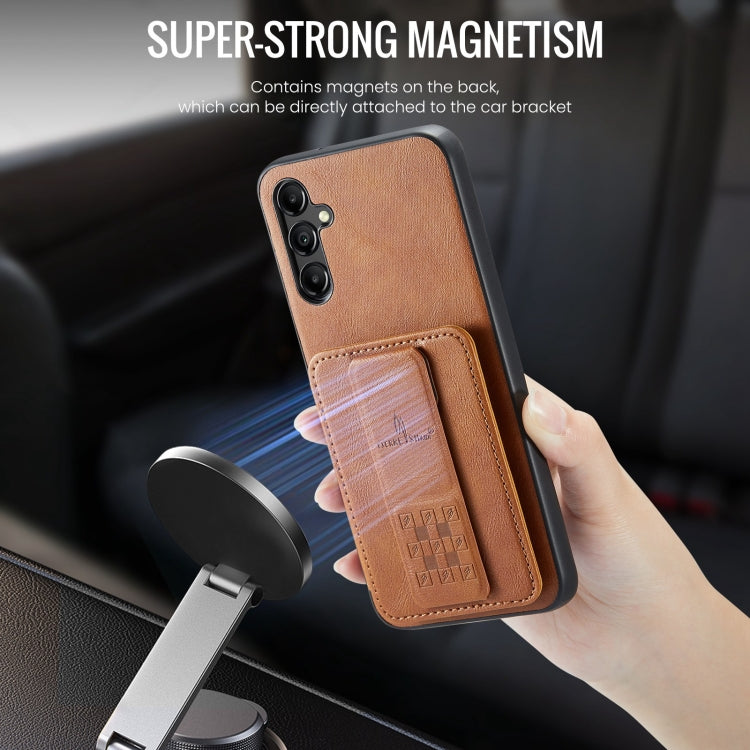 For Samsung Galaxy A14 5G Fierre Shann Oil Wax Cow Leather Card Holder Back Phone Case(Brown)