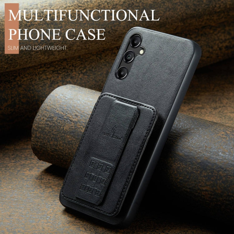 For Samsung Galaxy A15 5G Fierre Shann Oil Wax Cow Leather Card Holder Back Phone Case(Black)