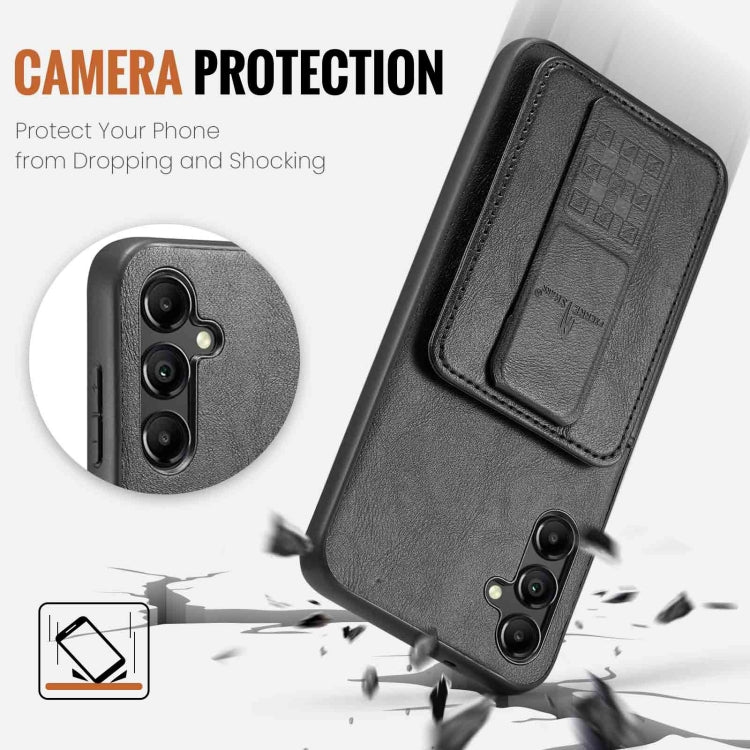 For Samsung Galaxy A15 5G Fierre Shann Oil Wax Cow Leather Card Holder Back Phone Case(Black)