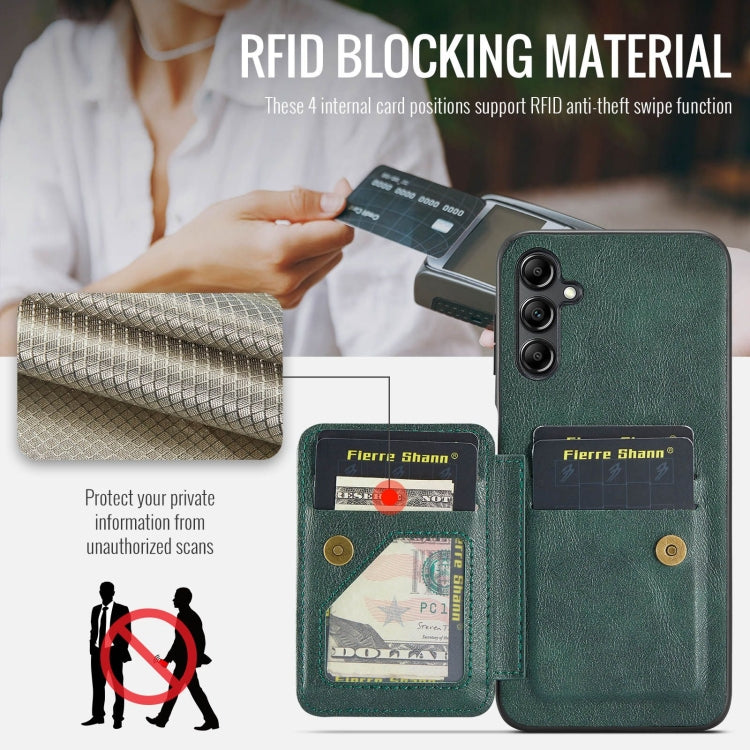 For Samsung Galaxy A15 5G Fierre Shann Oil Wax Cow Leather Card Holder Back Phone Case(Green)