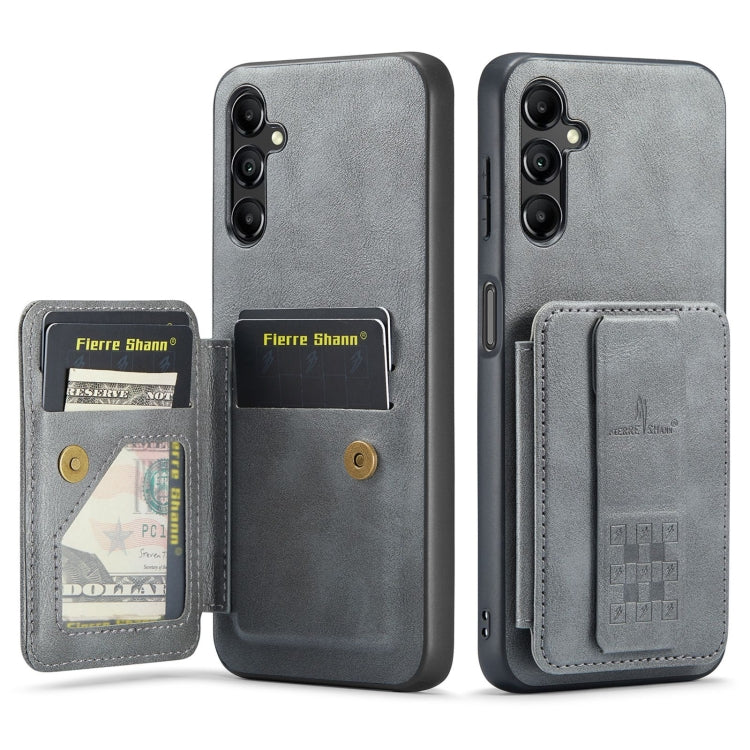 For Samsung Galaxy A15 5G Fierre Shann Oil Wax Cow Leather Card Holder Back Phone Case(Grey)