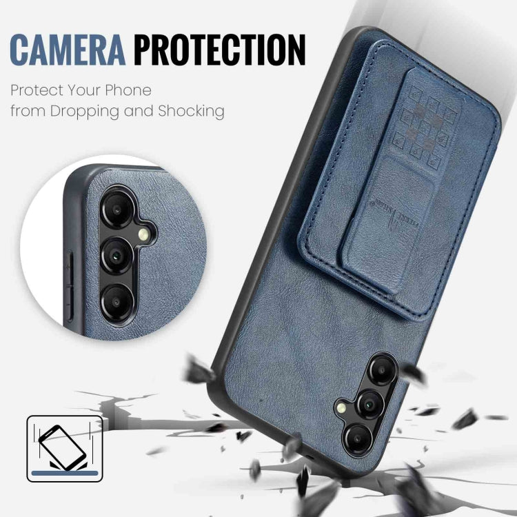 For Samsung Galaxy A15 5G Fierre Shann Oil Wax Cow Leather Card Holder Back Phone Case(Blue)