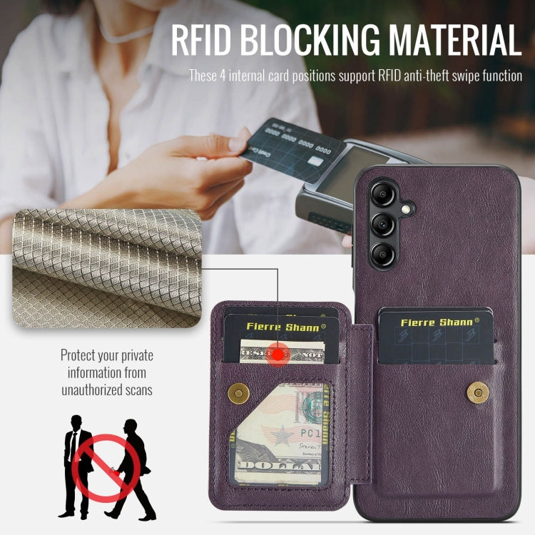 For Samsung Galaxy A15 5G Fierre Shann Oil Wax Cow Leather Card Holder Back Phone Case(Purple)