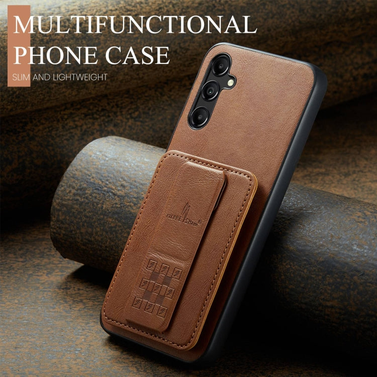 For Samsung Galaxy A15 5G Fierre Shann Oil Wax Cow Leather Card Holder Back Phone Case(Brown)