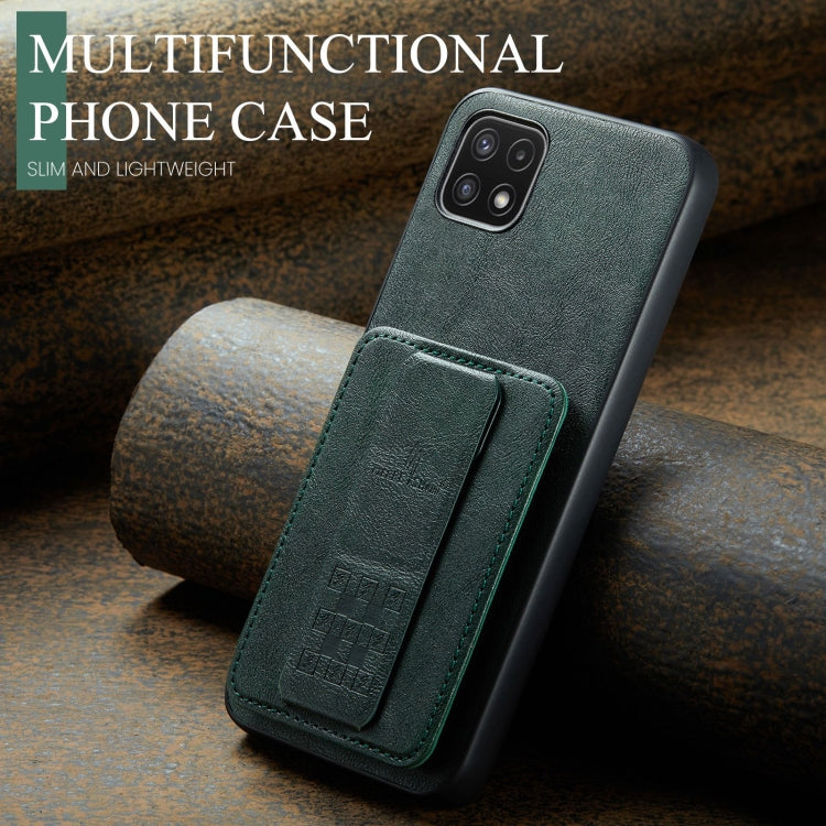 For Samsung Galaxy A22 5G Fierre Shann Oil Wax Cow Leather Card Holder Back Phone Case(Green)