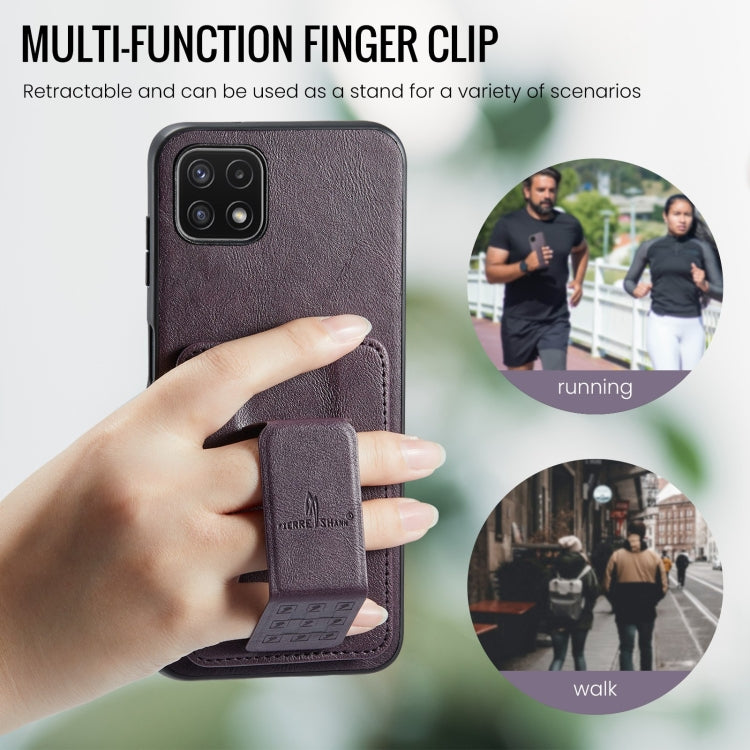 For Samsung Galaxy A22 5G Fierre Shann Oil Wax Cow Leather Card Holder Back Phone Case(Purple)