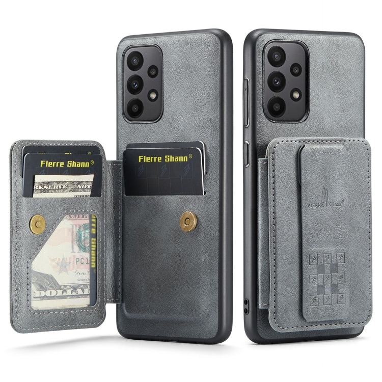 For Samsung Galaxy A23 5G Fierre Shann Oil Wax Cow Leather Card Holder Back Phone Case(Grey)