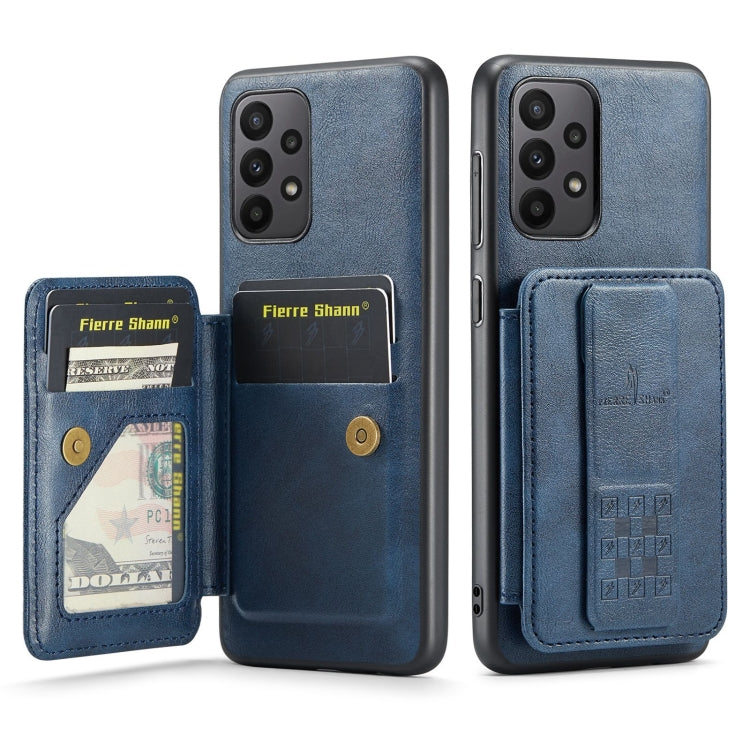 For Samsung Galaxy A23 5G Fierre Shann Oil Wax Cow Leather Card Holder Back Phone Case(Blue)