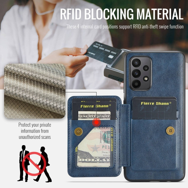 For Samsung Galaxy A23 5G Fierre Shann Oil Wax Cow Leather Card Holder Back Phone Case(Blue)