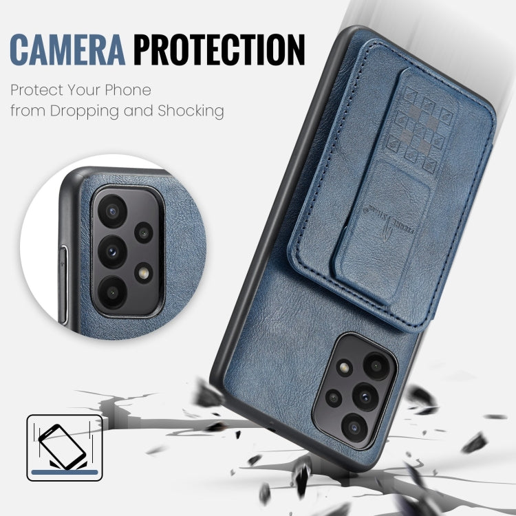 For Samsung Galaxy A23 5G Fierre Shann Oil Wax Cow Leather Card Holder Back Phone Case(Blue)