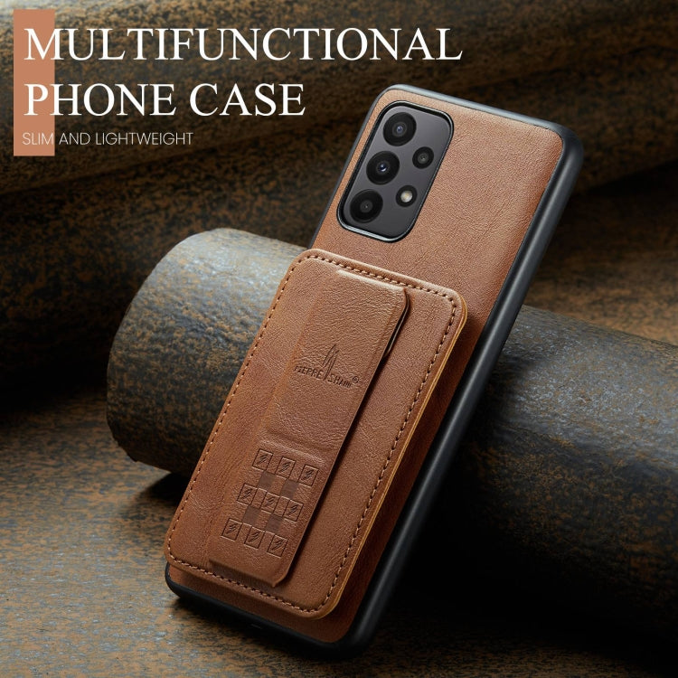 For Samsung Galaxy A23 5G Fierre Shann Oil Wax Cow Leather Card Holder Back Phone Case(Brown)