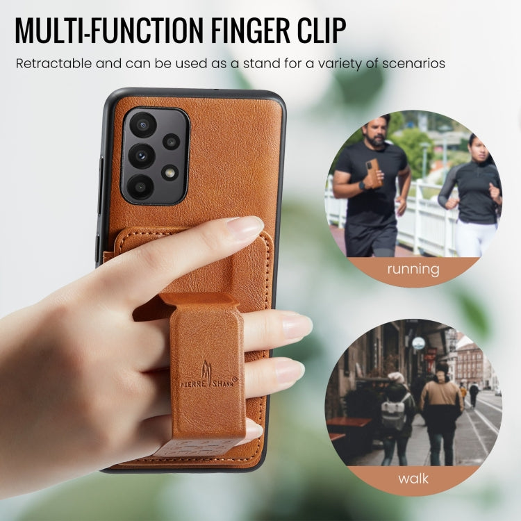 For Samsung Galaxy A23 5G Fierre Shann Oil Wax Cow Leather Card Holder Back Phone Case(Brown)