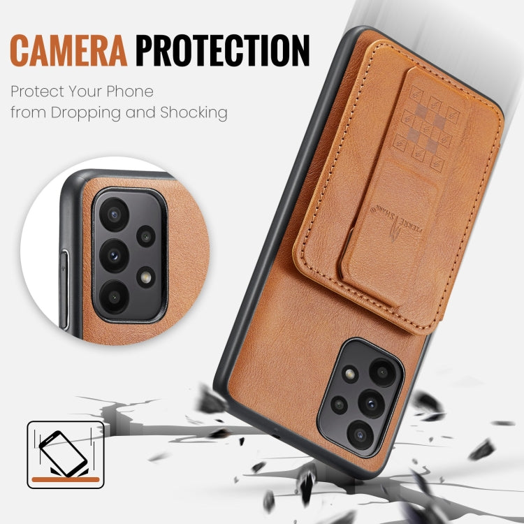 For Samsung Galaxy A23 5G Fierre Shann Oil Wax Cow Leather Card Holder Back Phone Case(Brown)
