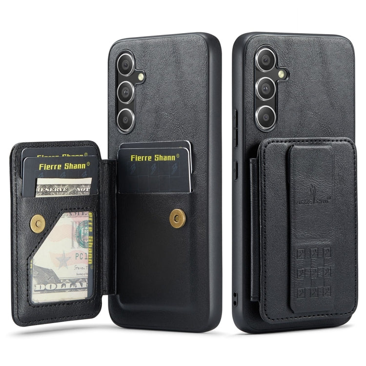 For Samsung Galaxy A24 5G Fierre Shann Oil Wax Cow Leather Card Holder Back Phone Case(Black)