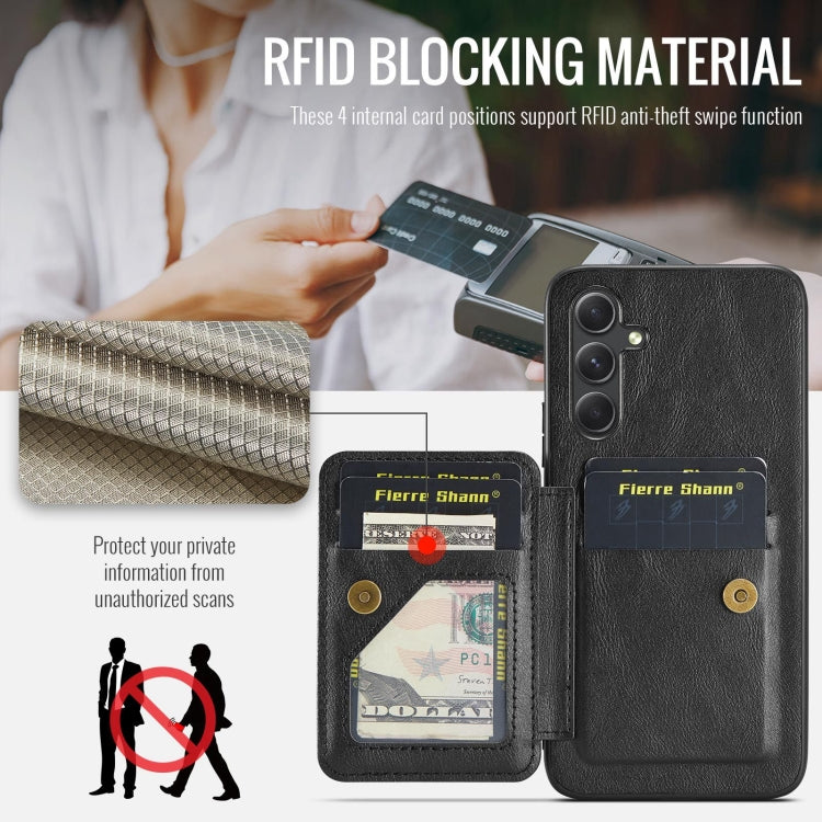 For Samsung Galaxy A24 5G Fierre Shann Oil Wax Cow Leather Card Holder Back Phone Case(Black)
