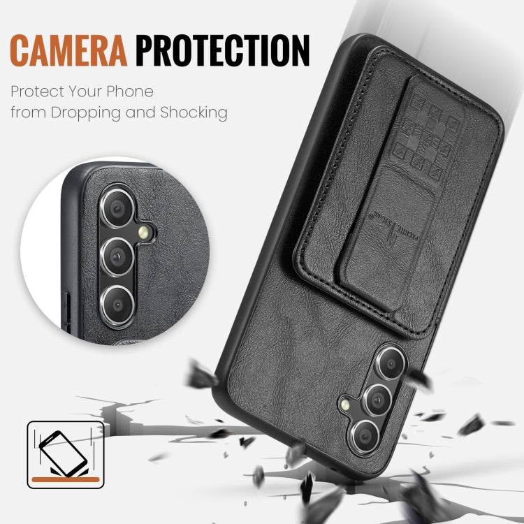 For Samsung Galaxy A24 5G Fierre Shann Oil Wax Cow Leather Card Holder Back Phone Case(Black)