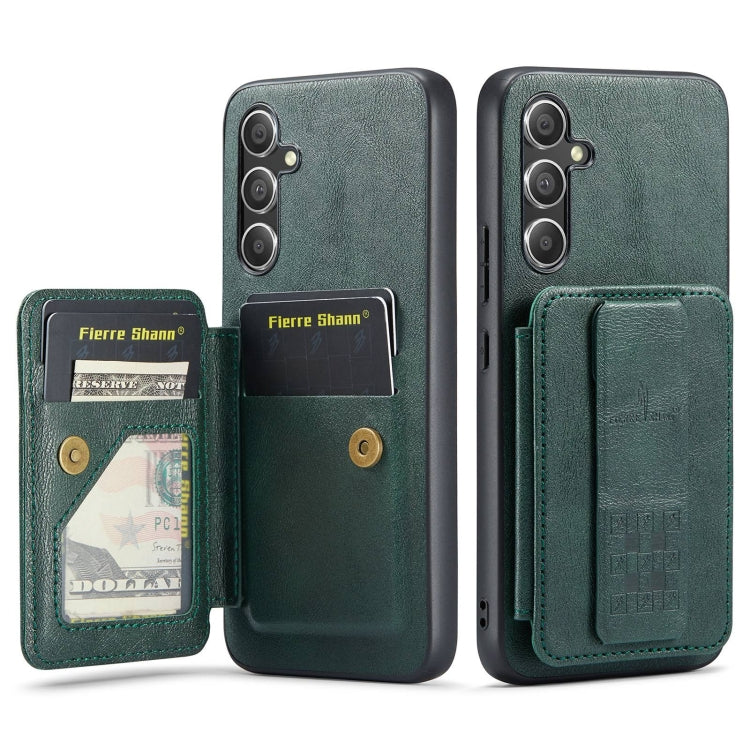 For Samsung Galaxy A24 5G Fierre Shann Oil Wax Cow Leather Card Holder Back Phone Case(Green)