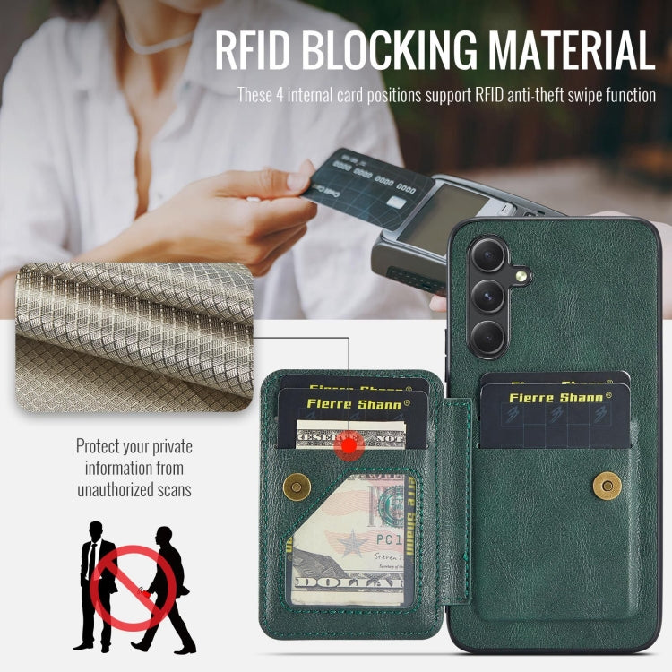 For Samsung Galaxy A24 5G Fierre Shann Oil Wax Cow Leather Card Holder Back Phone Case(Green)