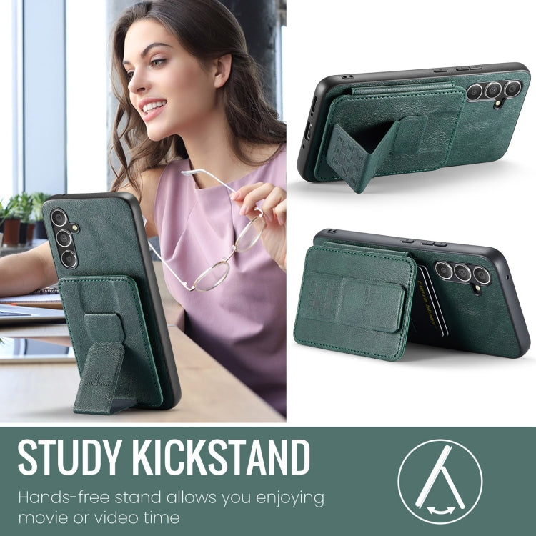 For Samsung Galaxy A24 5G Fierre Shann Oil Wax Cow Leather Card Holder Back Phone Case(Green)