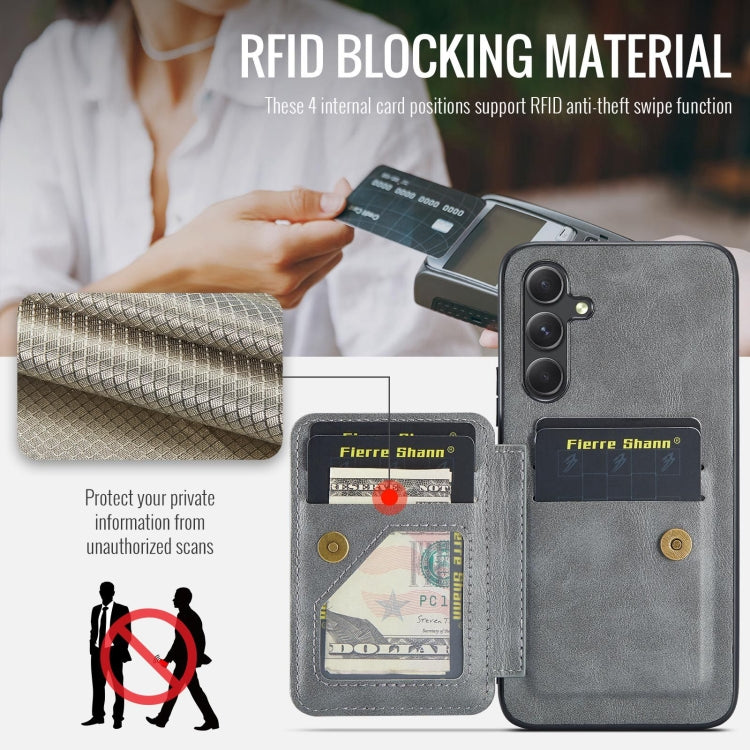 For Samsung Galaxy A24 5G Fierre Shann Oil Wax Cow Leather Card Holder Back Phone Case(Grey)