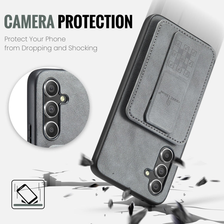 For Samsung Galaxy A24 5G Fierre Shann Oil Wax Cow Leather Card Holder Back Phone Case(Grey)