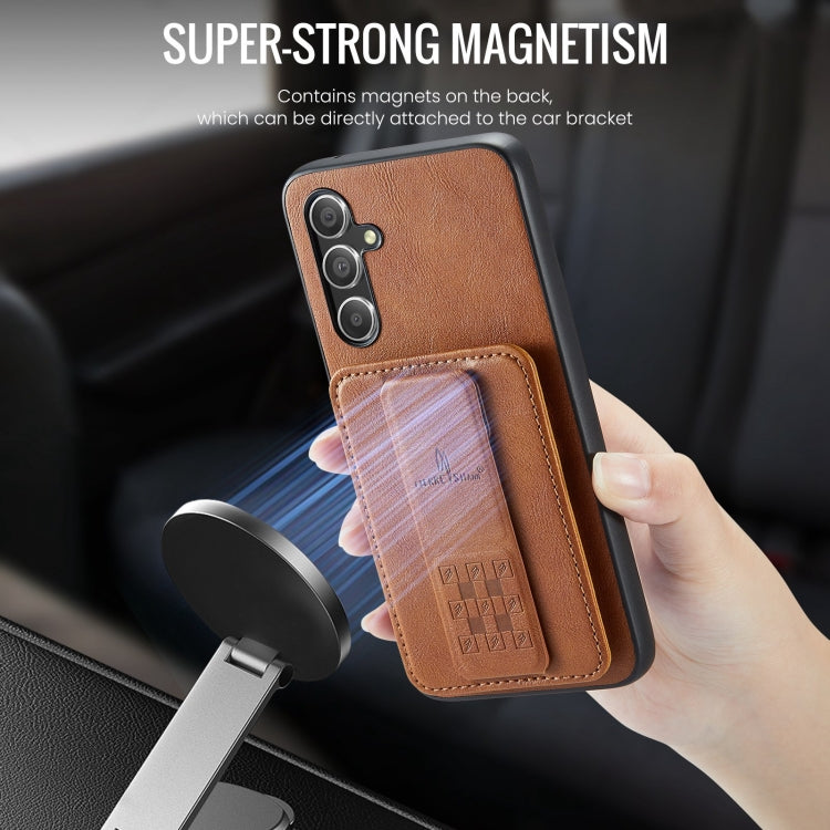 For Samsung Galaxy A24 5G Fierre Shann Oil Wax Cow Leather Card Holder Back Phone Case(Brown)