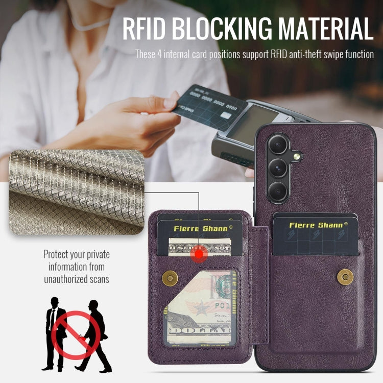 For Samsung Galaxy A25 5G Fierre Shann Oil Wax Cow Leather Card Holder Back Phone Case(Purple)