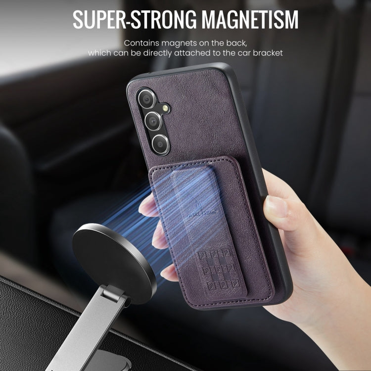 For Samsung Galaxy A25 5G Fierre Shann Oil Wax Cow Leather Card Holder Back Phone Case(Purple)