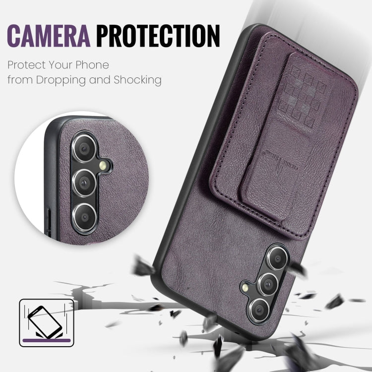 For Samsung Galaxy A25 5G Fierre Shann Oil Wax Cow Leather Card Holder Back Phone Case(Purple)