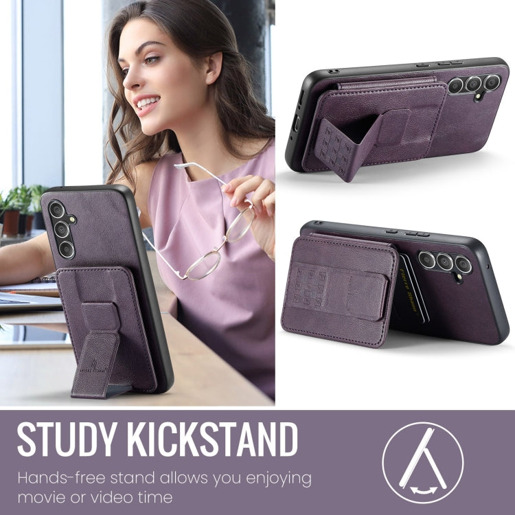 For Samsung Galaxy A25 5G Fierre Shann Oil Wax Cow Leather Card Holder Back Phone Case(Purple)