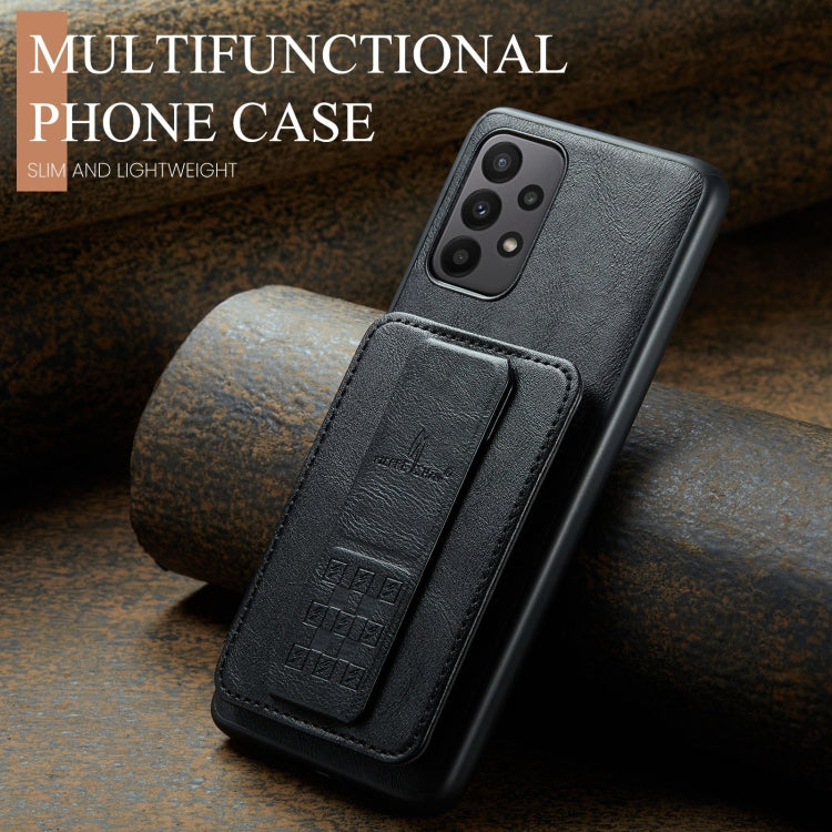 For Samsung Galaxy A33 5G Fierre Shann Oil Wax Cow Leather Card Holder Back Phone Case(Black)
